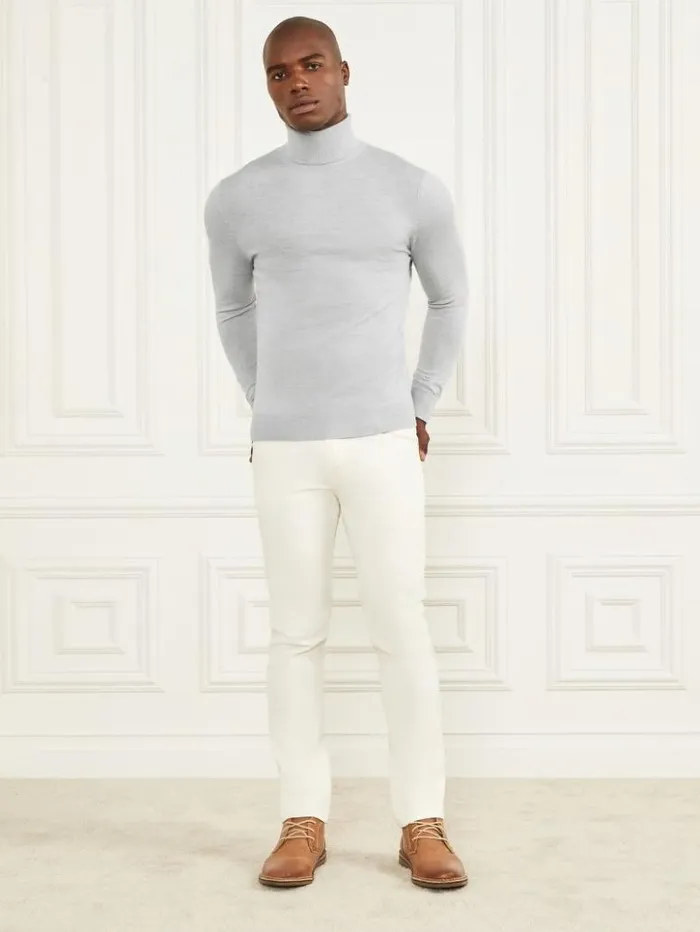Men GUESS Hoodies and Sweaters Merino Wool Turtleneck Sweater Light Stone Heather