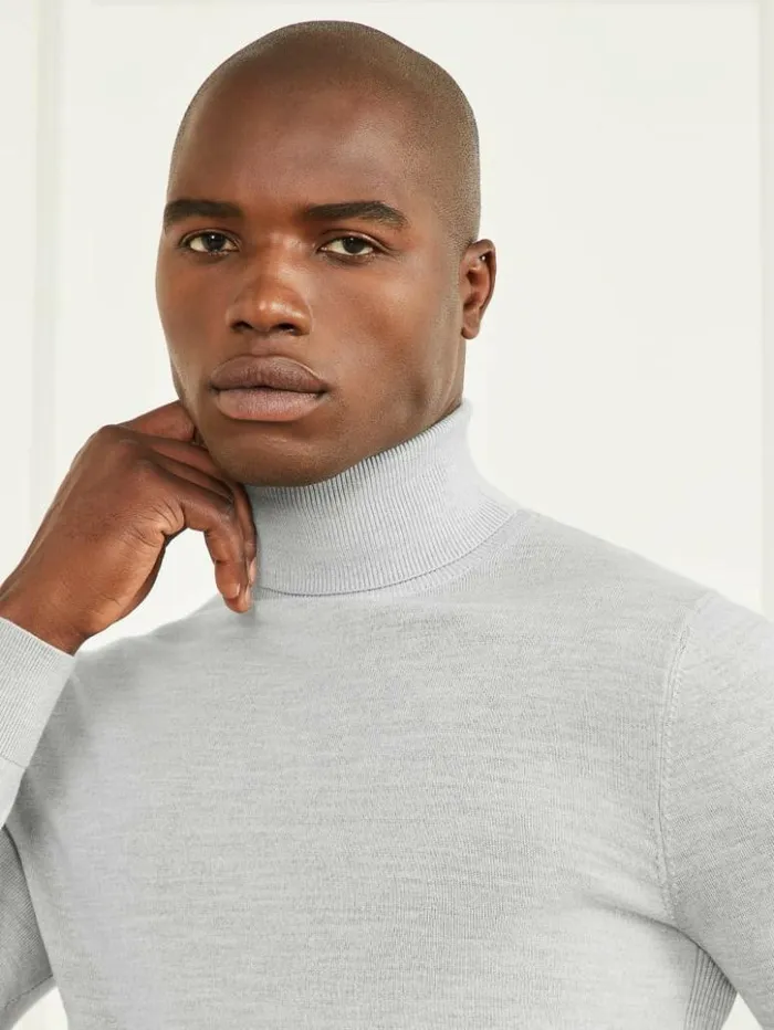 Men GUESS Hoodies and Sweaters Merino Wool Turtleneck Sweater Light Stone Heather