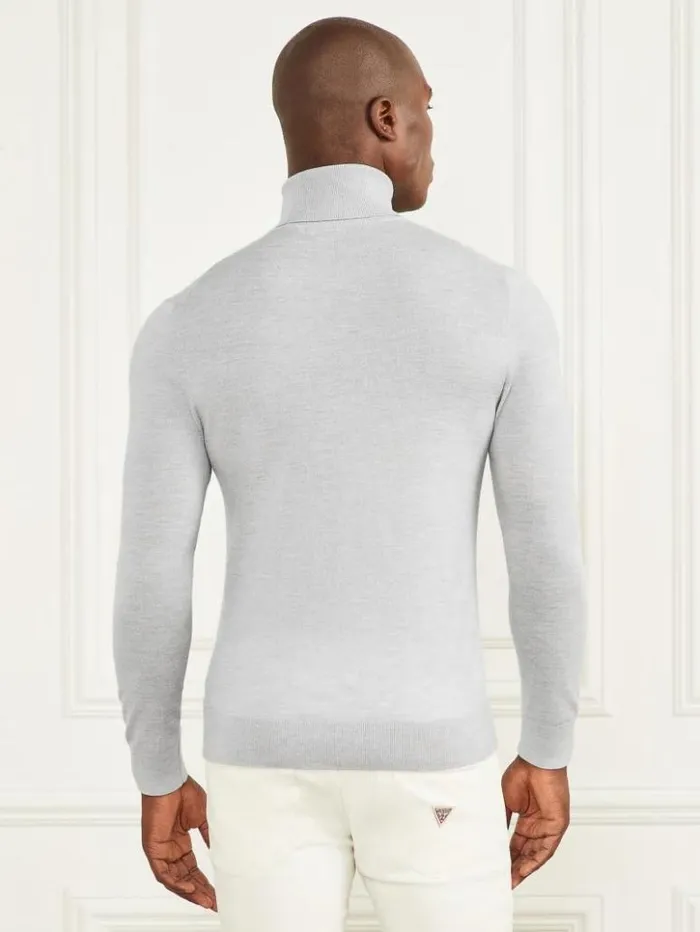 Men GUESS Hoodies and Sweaters Merino Wool Turtleneck Sweater Light Stone Heather