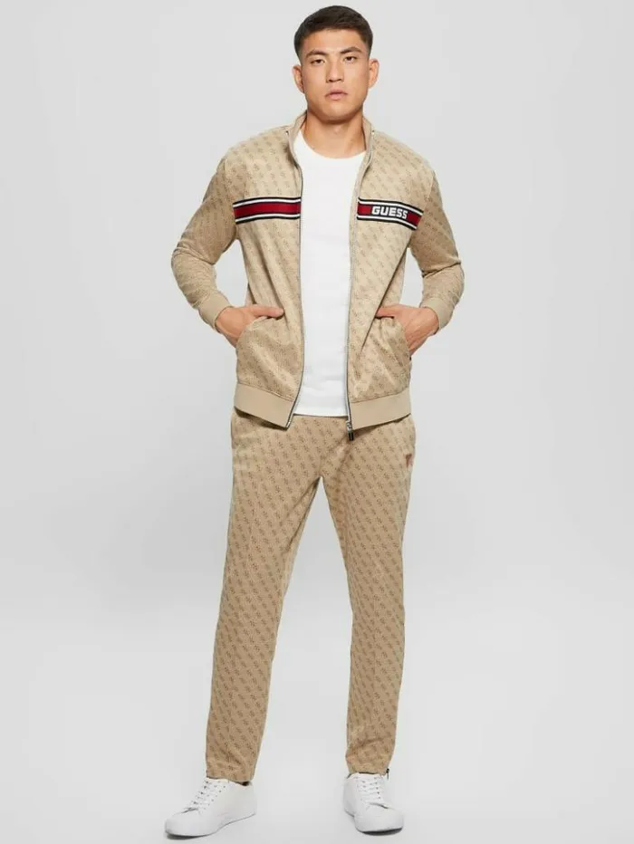 Men GUESS Jackets and Coats Eco Korbin Track Jacket 4g Aop Beige Blanco