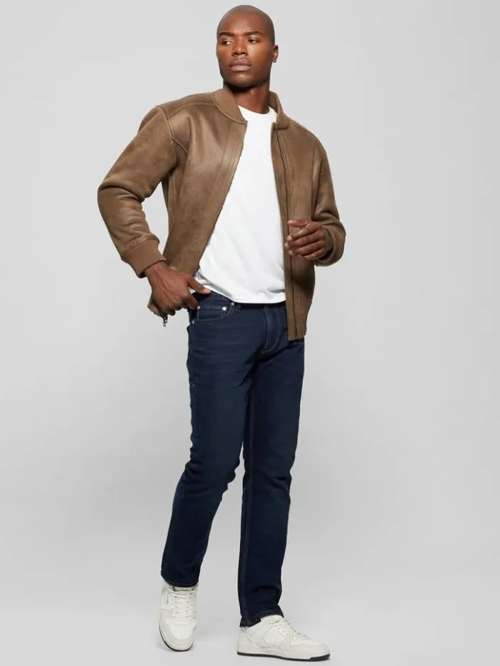 Men GUESS Jackets and Coats FauxSuede Aviator Jacket Teak Wood