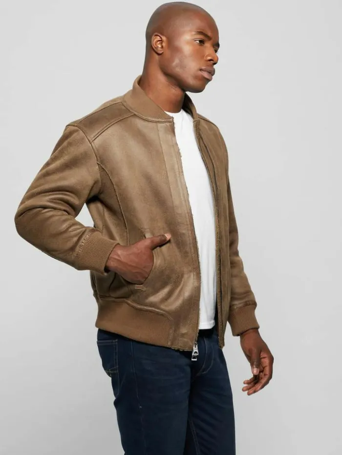 Men GUESS Jackets and Coats FauxSuede Aviator Jacket Teak Wood