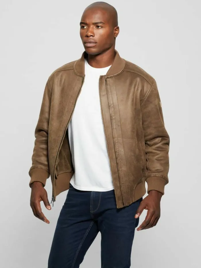 Men GUESS Jackets and Coats FauxSuede Aviator Jacket Teak Wood