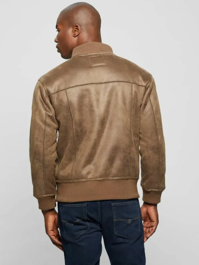 Men GUESS Jackets and Coats FauxSuede Aviator Jacket Teak Wood