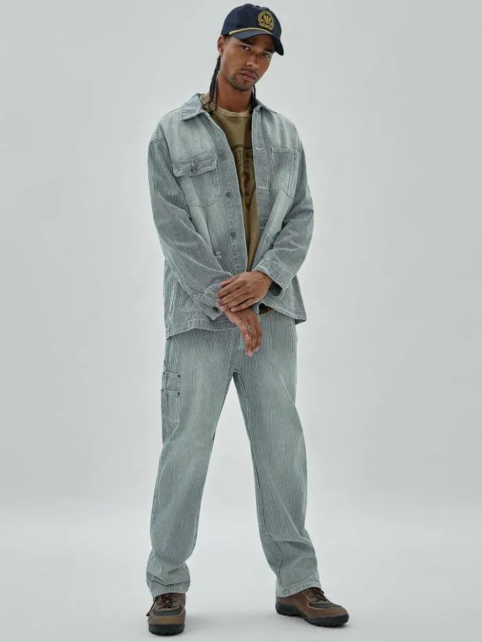 Men GUESS Jackets and Coats GUESS Originals Pinstripe Chore Jacket Indigo Yarn Dye Men GUESS Jackets and Coats GUESS Originals Pinstripe Chore Jacket Indigo Yarn Dye