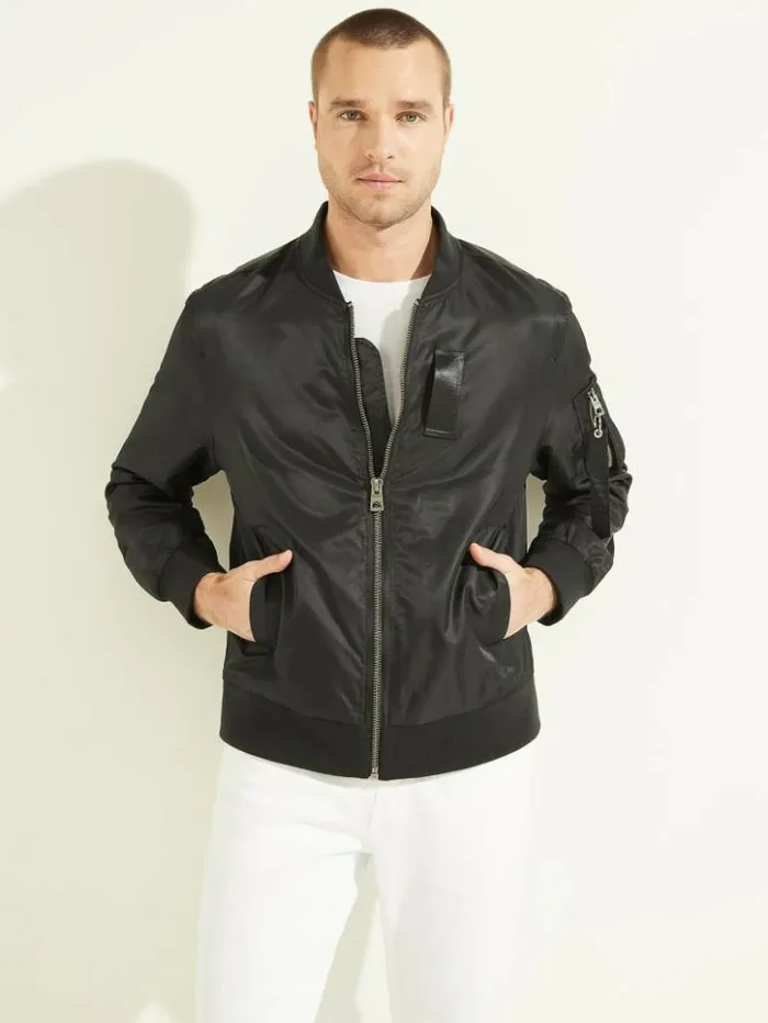 Men GUESS Jackets and Coats Nylon Flight Jacket Black