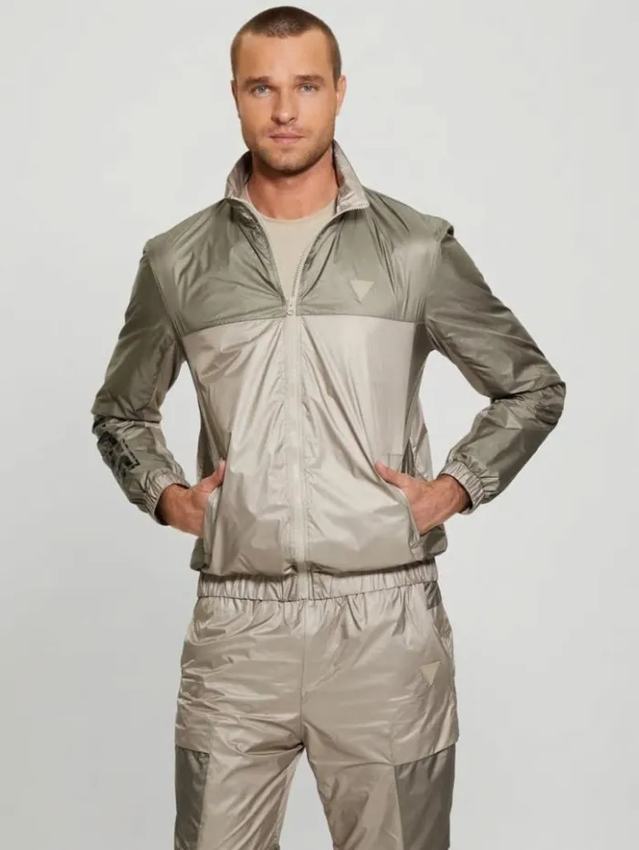 Men GUESS Jackets and Coats Wilfred FullZip Track Jacket Pasadena With Green Block Men GUESS Jackets and Coats Wilfred FullZip Track Jacket Pasadena With Green Block