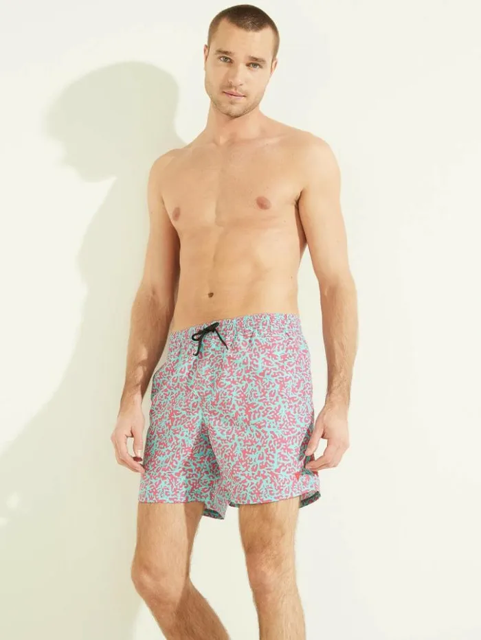 Men GUESS Pants and Shorts Abstract Swim Trunks Fuchsiablue Pixel
