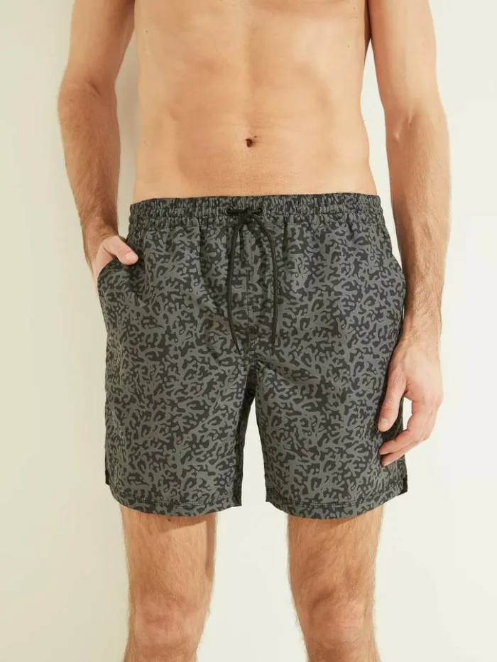 Men GUESS Pants and Shorts Abstract Swim Trunks Greyblk Pixel