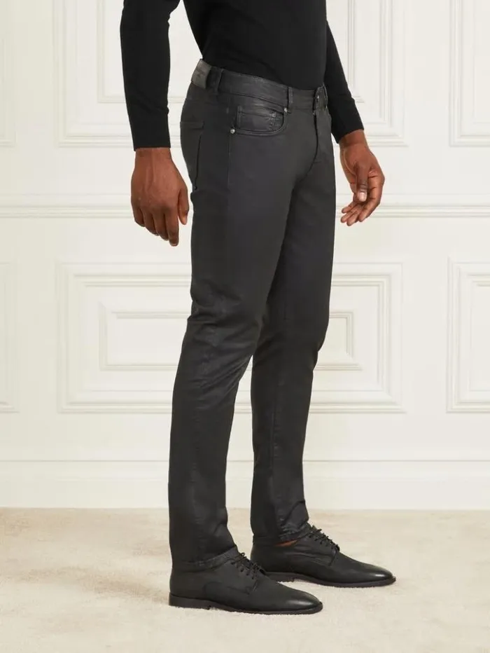 Men GUESS Pants and Shorts Orlando Jeans Black Leather Effect