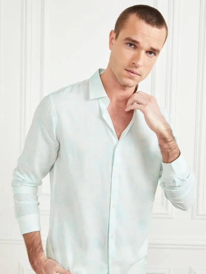 Men GUESS Shirts Eco Benny Paul Shirt Light Blue Tropical Fores