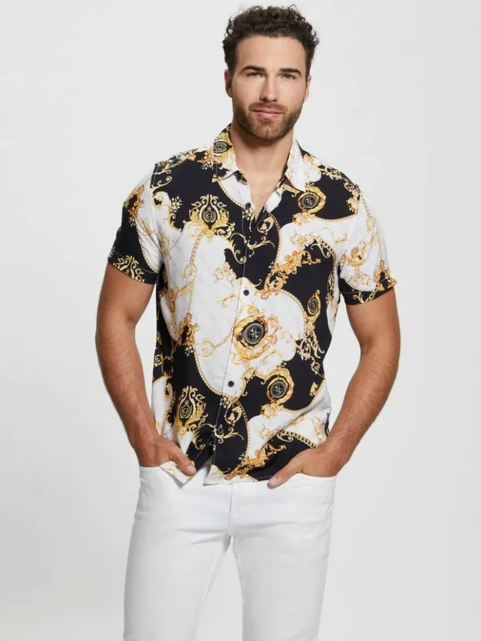 Men GUESS Shirts Eco Gold Chains Shirt Gold Chains
