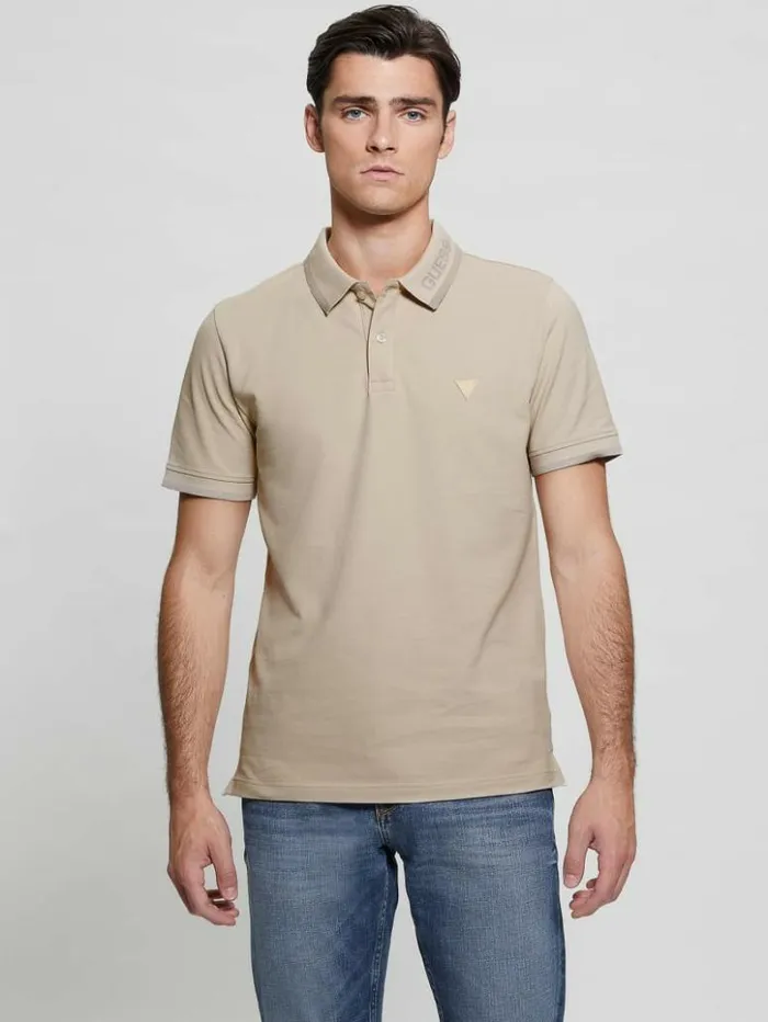 Men GUESS Shirts Eco Lyle Logo Polo Light Oak