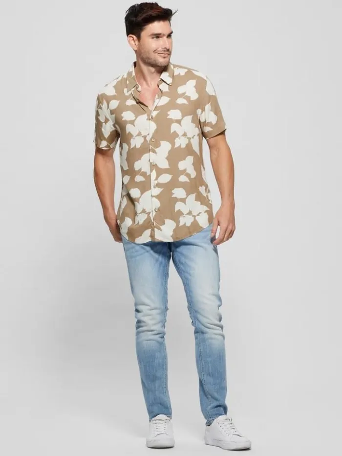 Men GUESS Shirts Eco Rayon Shadow Floral Shirt Shadowblock Floral Therm