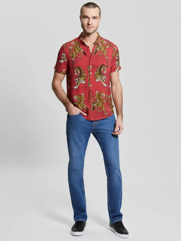 Men GUESS Shirts Eco Rayon Tiger Bamboo Shirt Tiger Bamboo