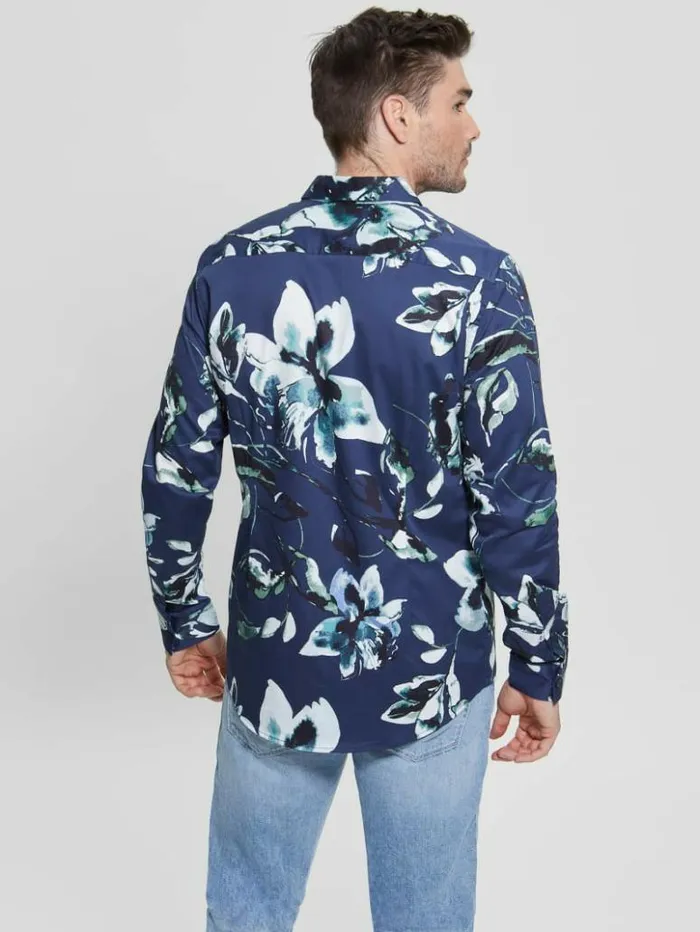Men GUESS Shirts Luxe Watercolor Floral Shirt Watercolor Floral