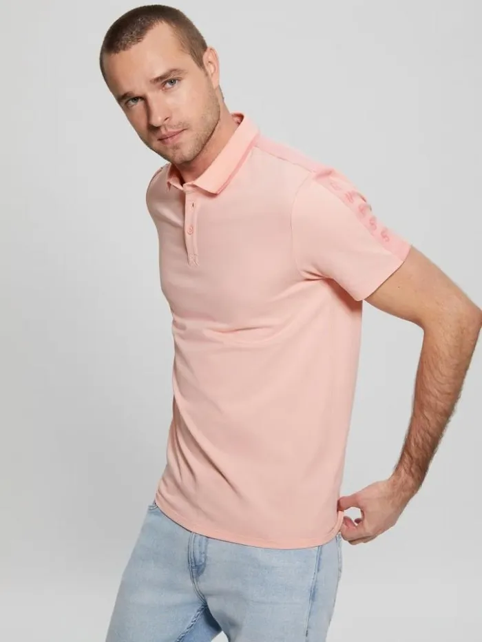 Men GUESS Shirts Paul Pique Tape Polo Shirt Blossom Light Pink