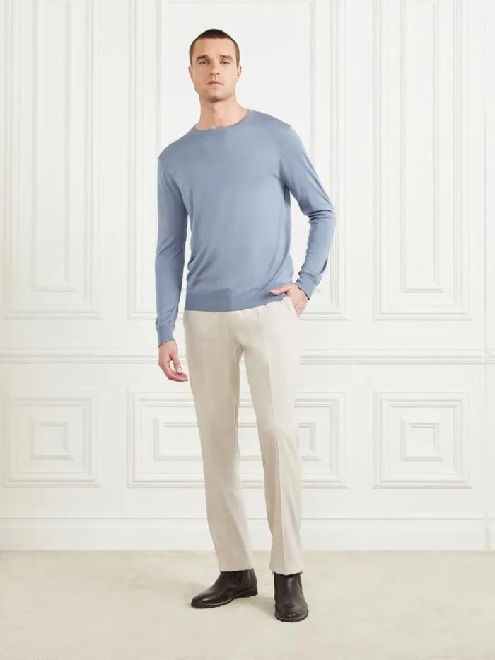 Men GUESS Shirts Silk Crewneck Sweater Cloudy Sky