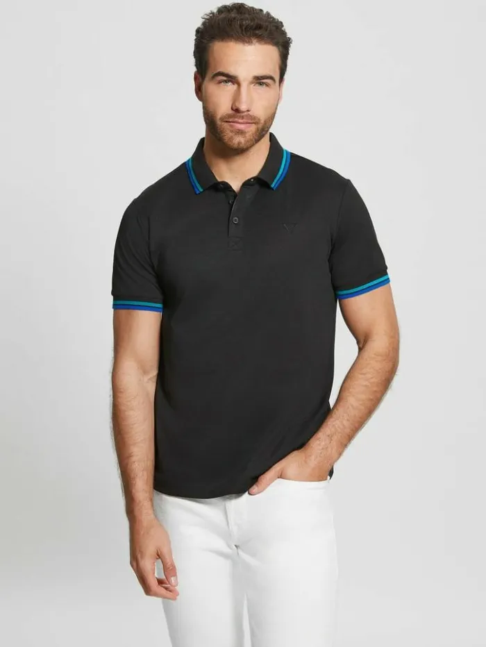 Men GUESS Shirts Sports Pique Polo Black