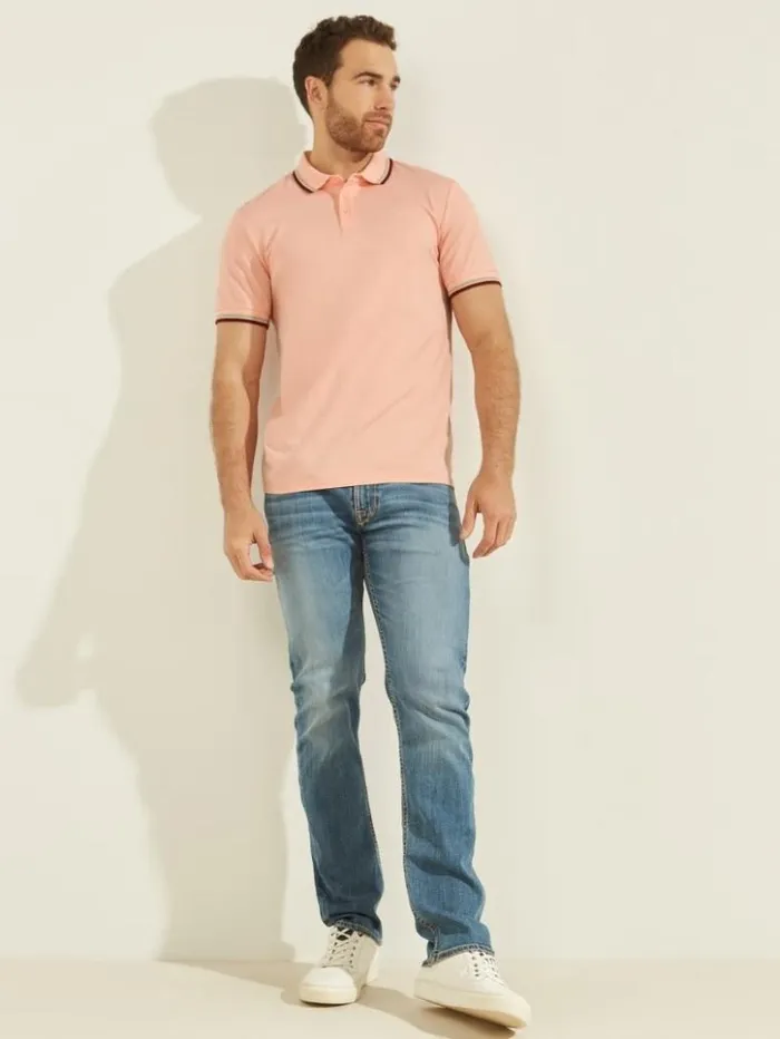 Men GUESS Shirts Sports Pique Polo Blossom Light Pink