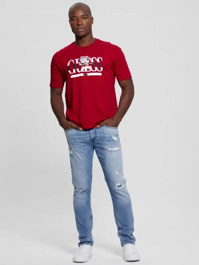 Men GUESS TShirts and Tanks Cartoon Signature Tee Samba Red Vibes