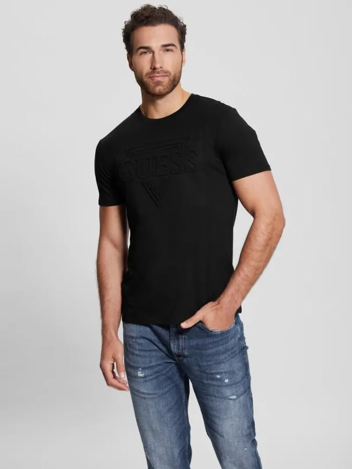 Men GUESS TShirts and Tanks Eco Embossed Logo Tee Black