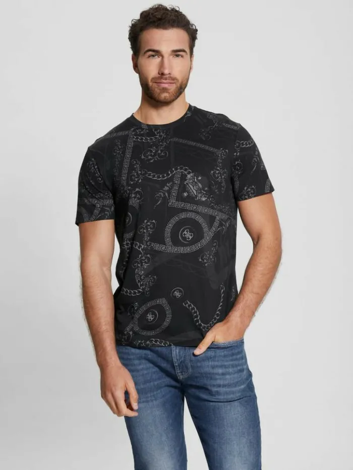 Men GUESS TShirts and Tanks Eco Tonal Printed Quattro G Tee Jet Black Multi