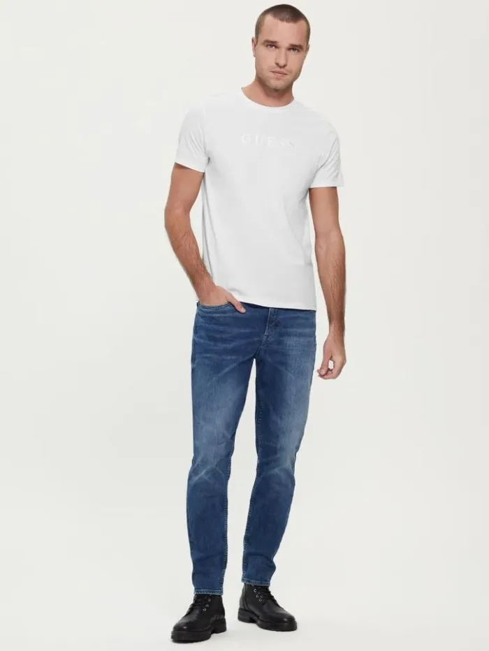 Men GUESS TShirts and Tanks Embroidered Logo Tee Pure White