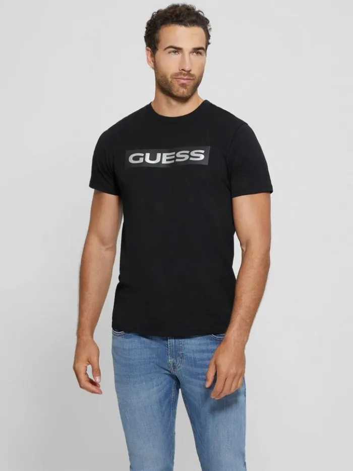 Men GUESS TShirts and Tanks Metallic Signature Tee Black