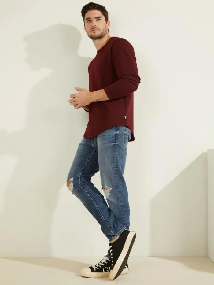 Men GUESS TShirts and Tanks Textured Jersey LongSleeve Tee Vino