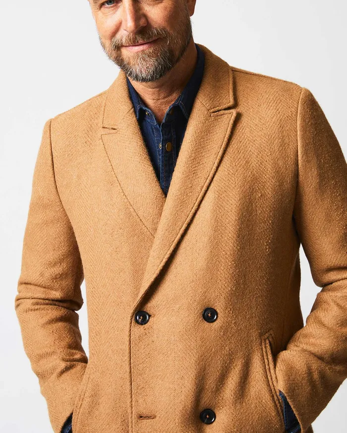 Men Jackets and Outerwear Billy Reid Officers Coat Camel