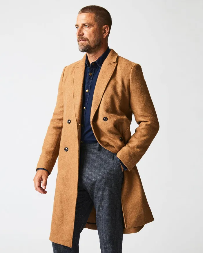 Men Jackets and Outerwear Billy Reid Officers Coat Camel