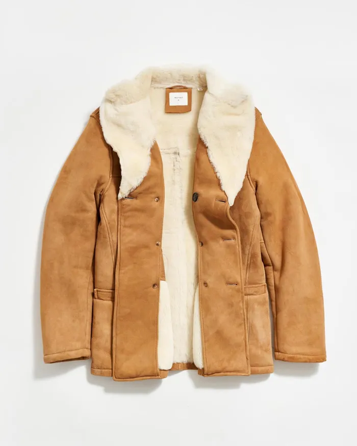 Men Jackets and Outerwear Billy Reid Shearling Bond Peacoat Honey
