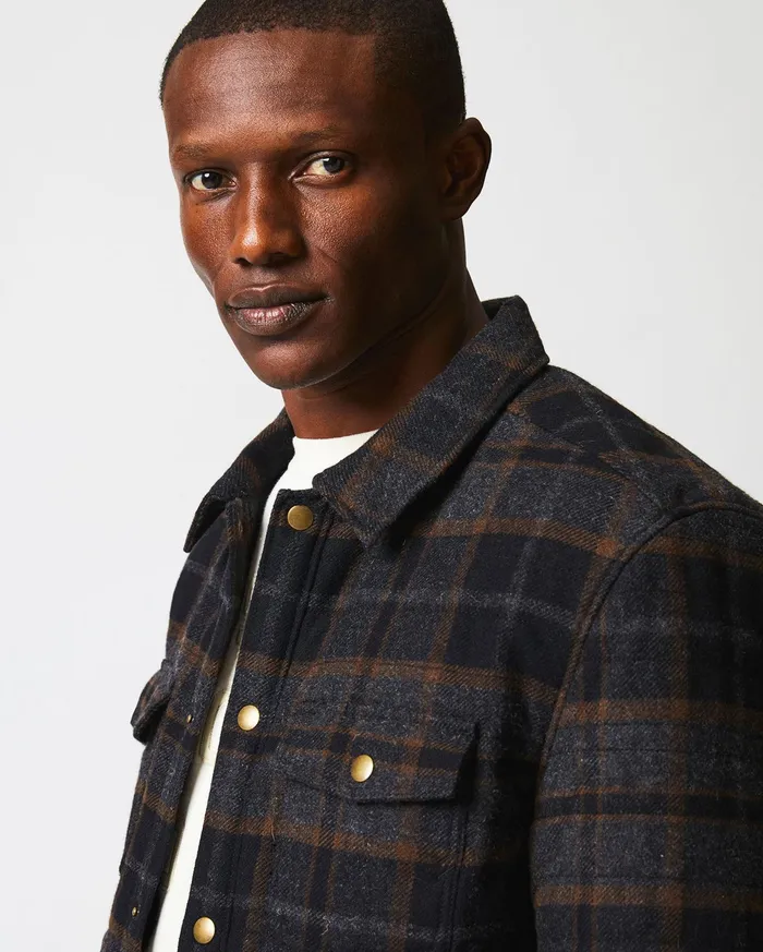Men Jackets and Outerwear Billy Reid Theo Shirt Jacket Blackcharcoal