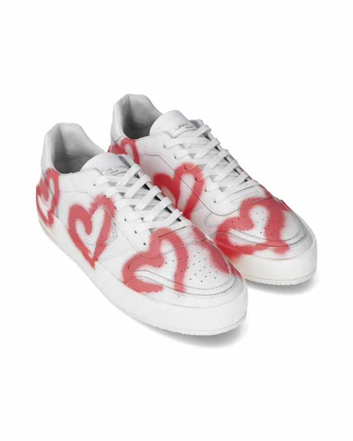 Men Nice Sneakers White Pink Shoes Philippe Model Paris Low
