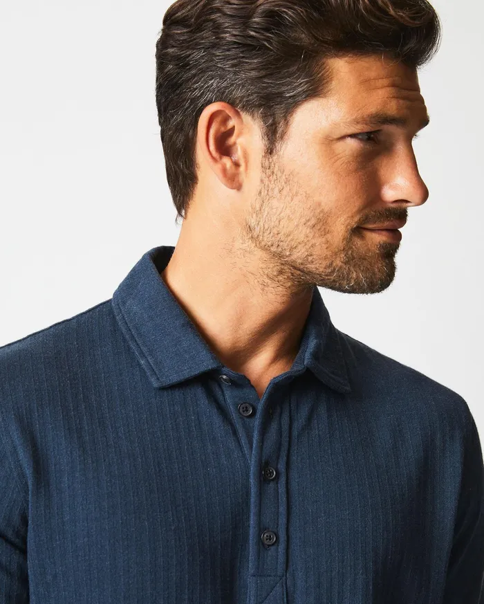 Men Polos Tees and Henleys Billy Reid LS Herringbone Polo Navy