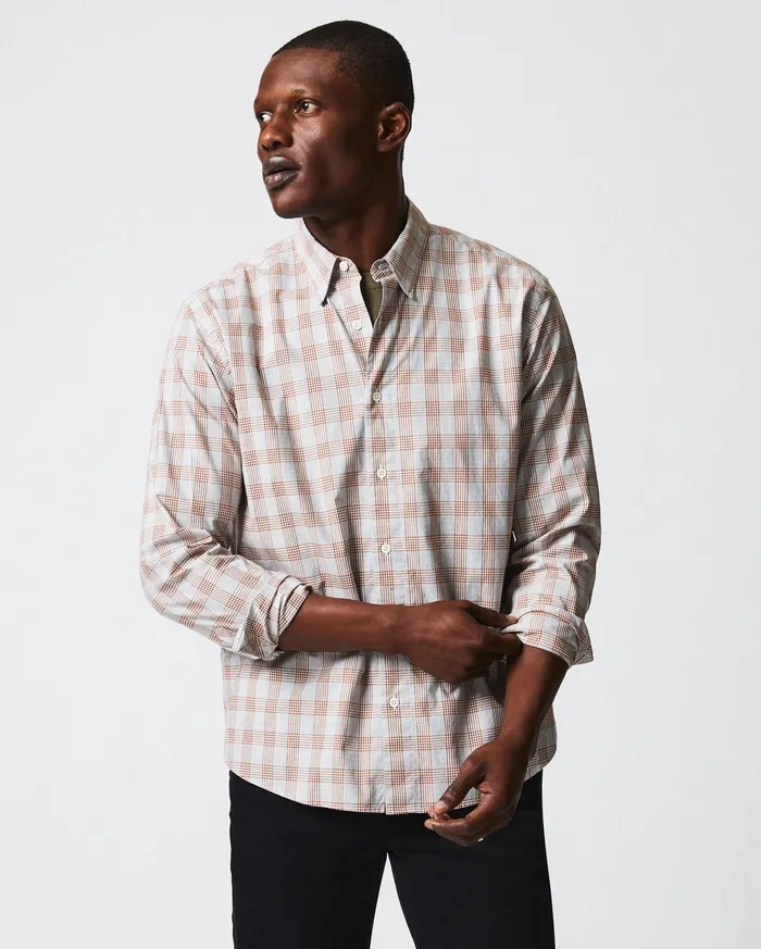 Men Shirting Billy Reid Melange Grid Plaid Tuscumbia Shirt Hidden Bd Greyginger