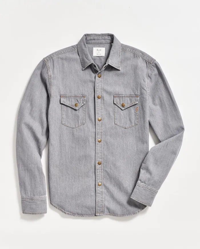 Men Shirting Billy Reid Shoals Denim Shirt Grey Wash