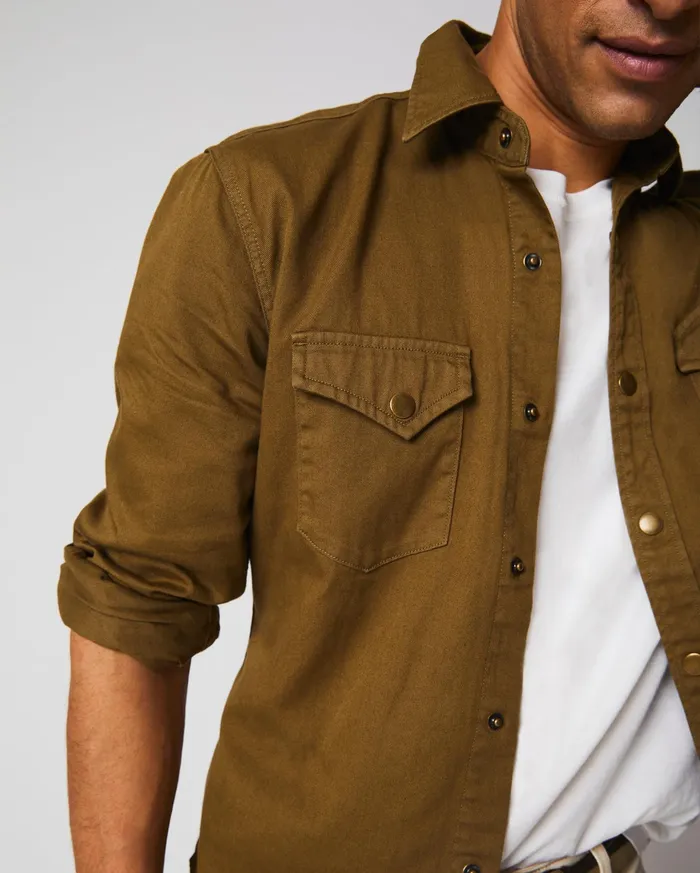 Men Shirting Billy Reid Shoals Twill Shirt Slate Green