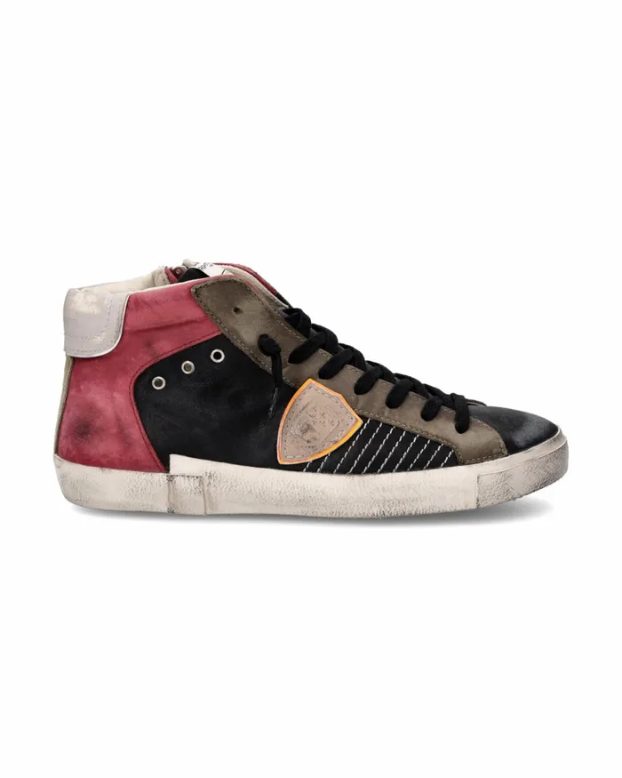 Men Sneakers Prsx Tennis Black Burgundy Philippe Model Paris Casual