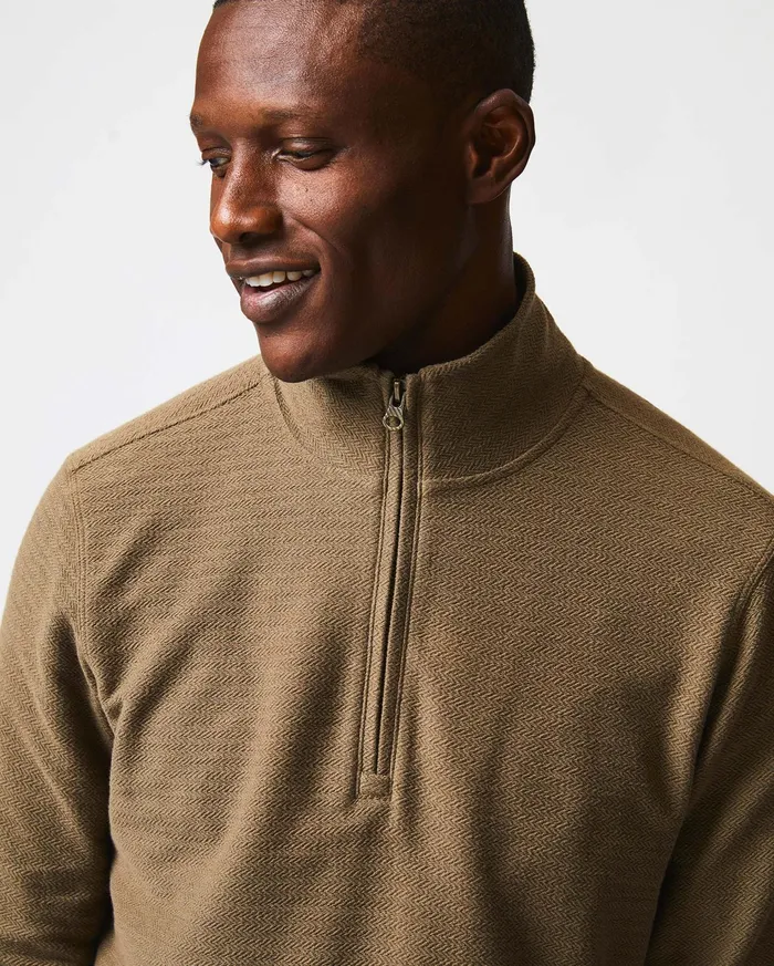 Men Sweaters and Sweatshirts Billy Reid Herringbone Half Zip Moss Green