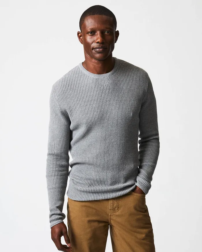 Men Sweaters and Sweatshirts Billy Reid Mini Waffle Crew Grey