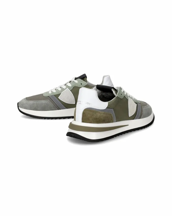 Men Tropez 21 Sneakers Green And Gray Shoes Philippe Model Paris Casual