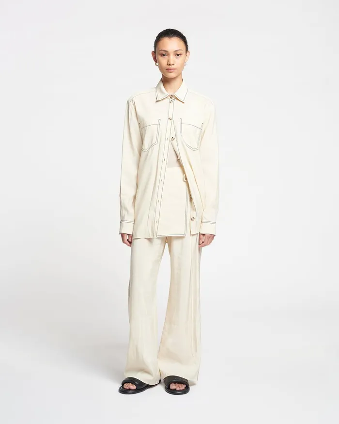 Nanushka Bottoms Women Evea Glass Poplin Pants Oat