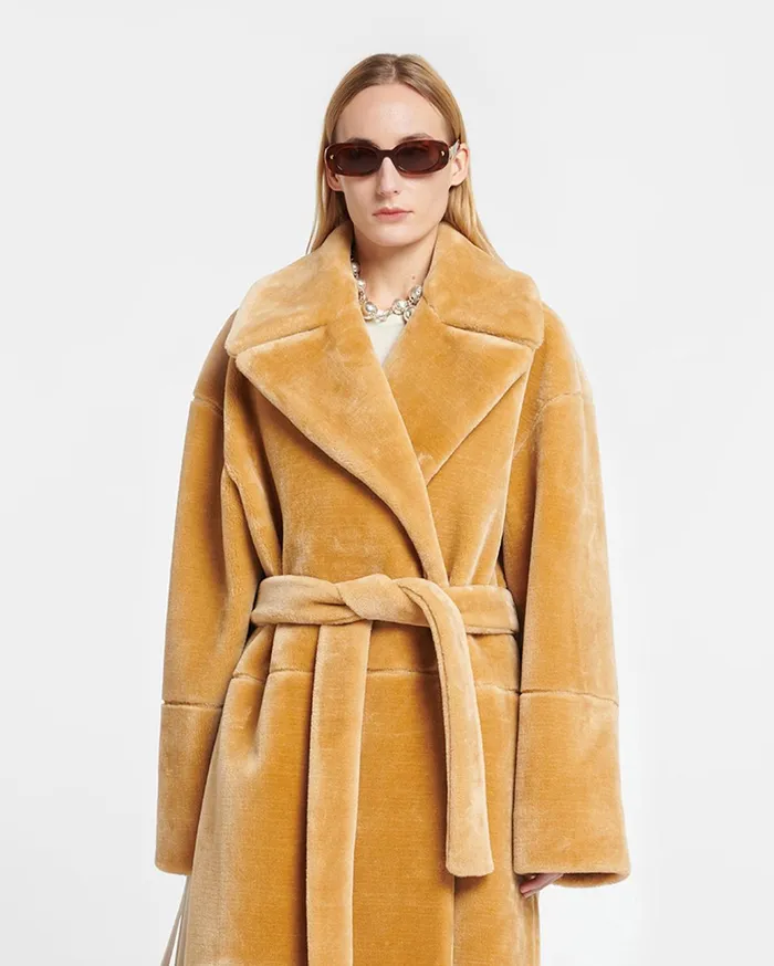 Nanushka Outerwear Women Carian Faux Fur Trench Coat Biscuit