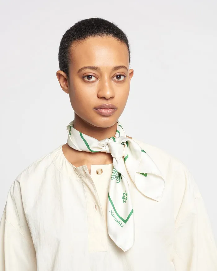 Nanushka Scarves MenWomen Helka Printed Silk Scarf CremeGreen