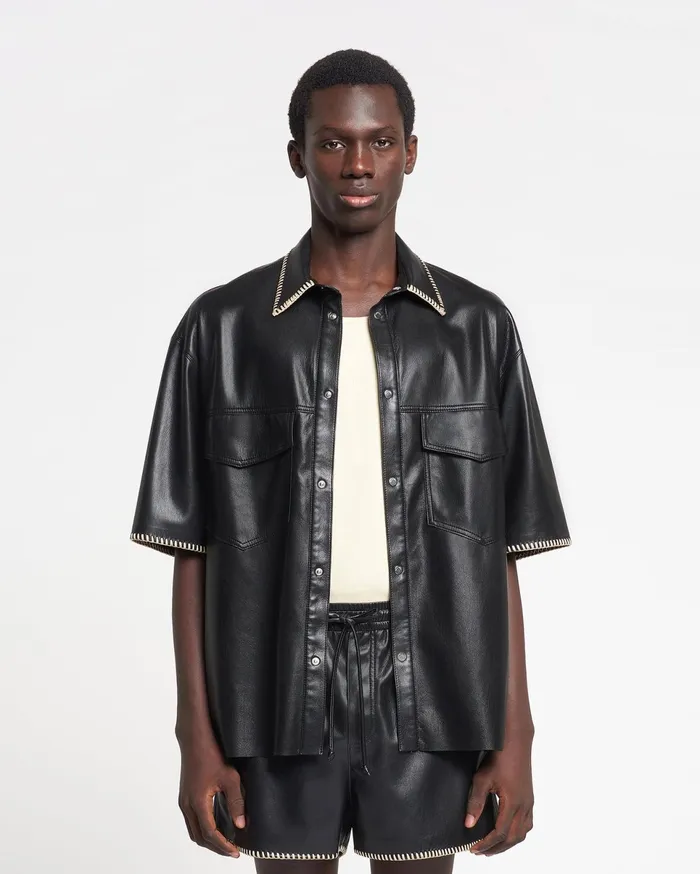 Nanushka Tops Men Mance RaffiaTrimmed Okobor AltLeather Jacket Black