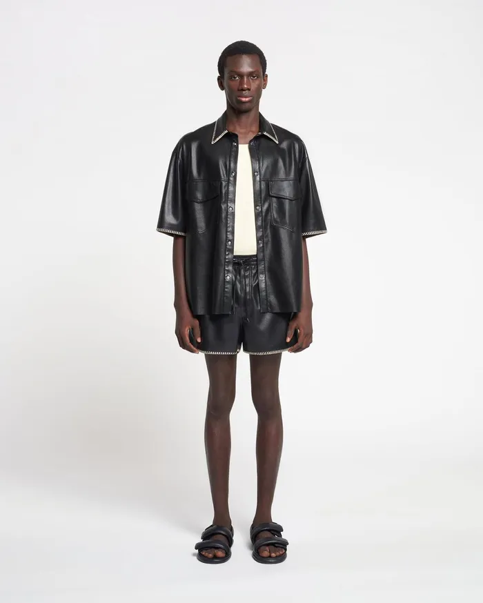Nanushka Tops Men Mance RaffiaTrimmed Okobor AltLeather Jacket Black