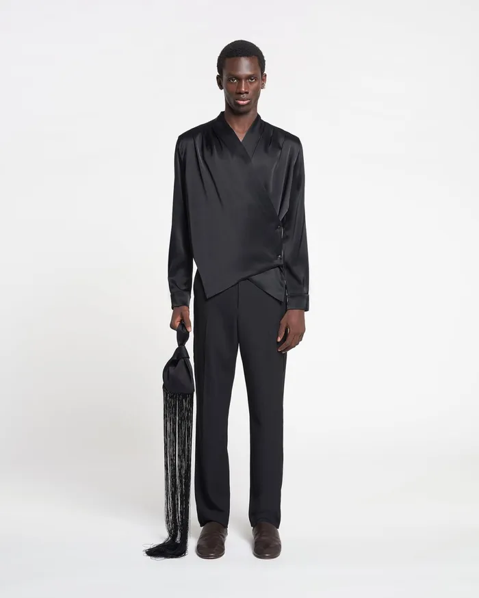 Nanushka Tops Men Tebbe Slip Satin Wrap Shirt Black