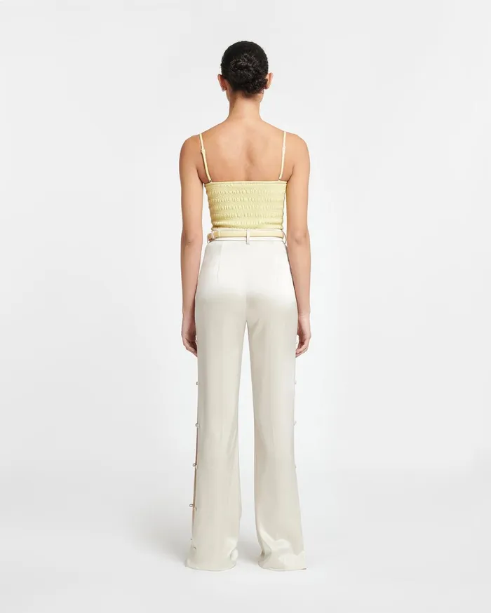 Nanushka Tops Women Arenda Smocked Okobor AltLeather Top Lemongrass